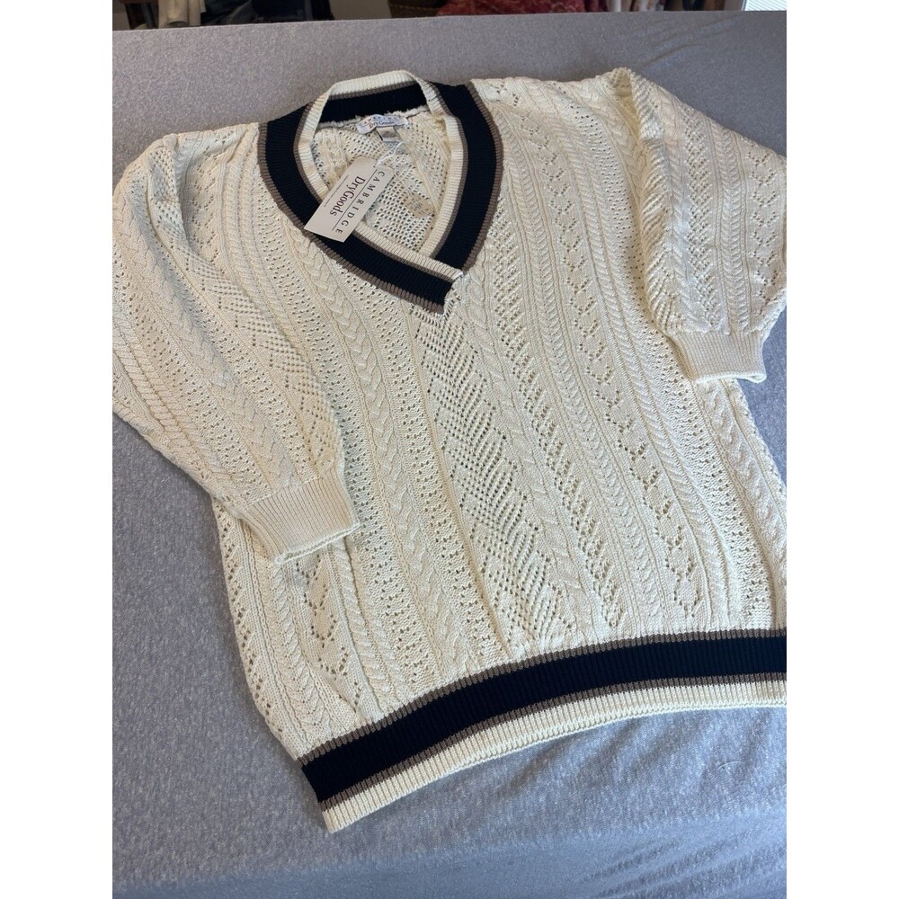 VTG Cambridge Dry Goods Sweater Cable Knit Old Money Tennis Size Med Cream NOS